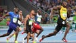 Usain Bolt (JAM) competes in the men's 200-meter final.
