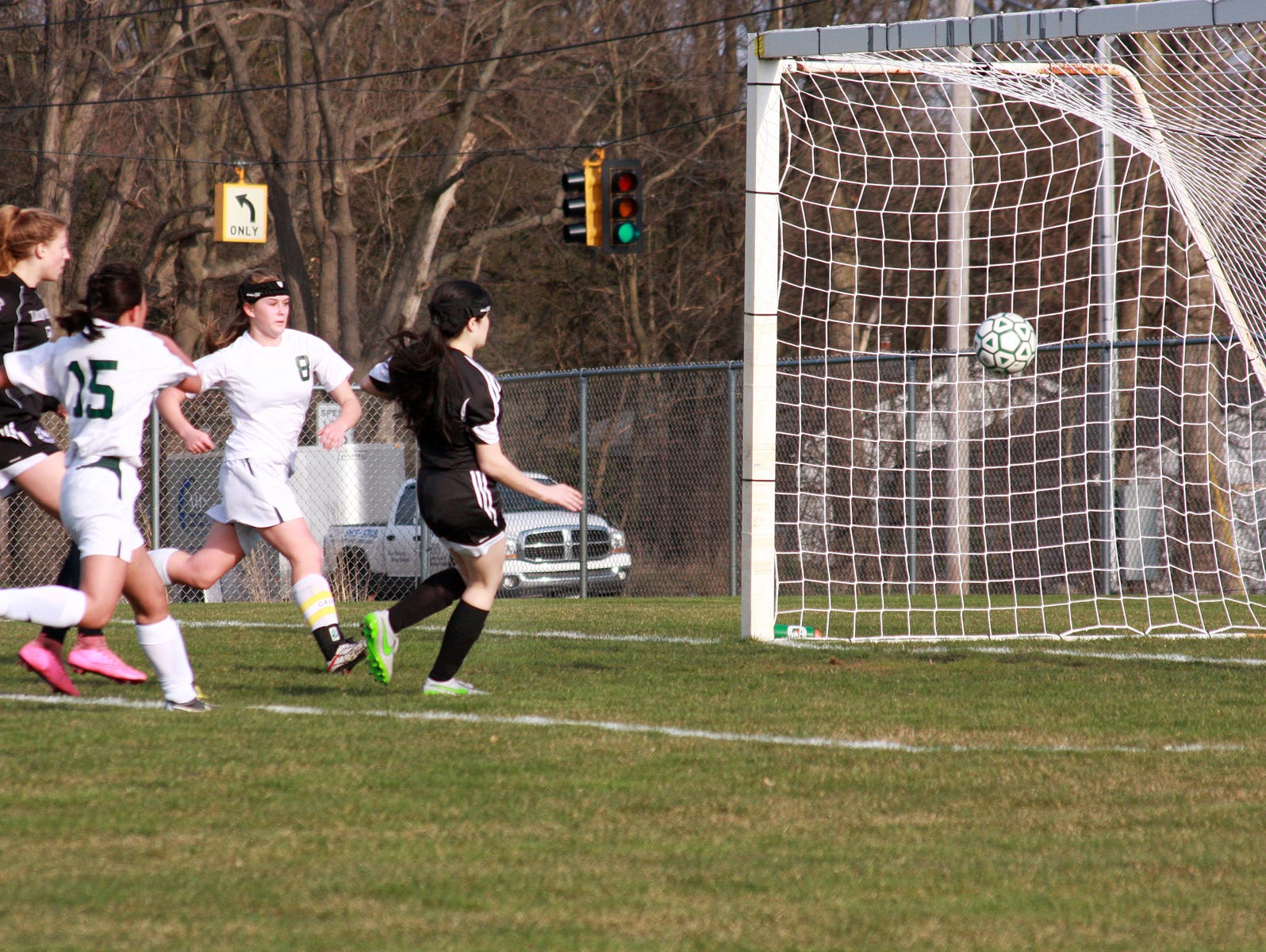 Lakeview's Ana Singh scores a goal against Pennfield in action earlier this season.