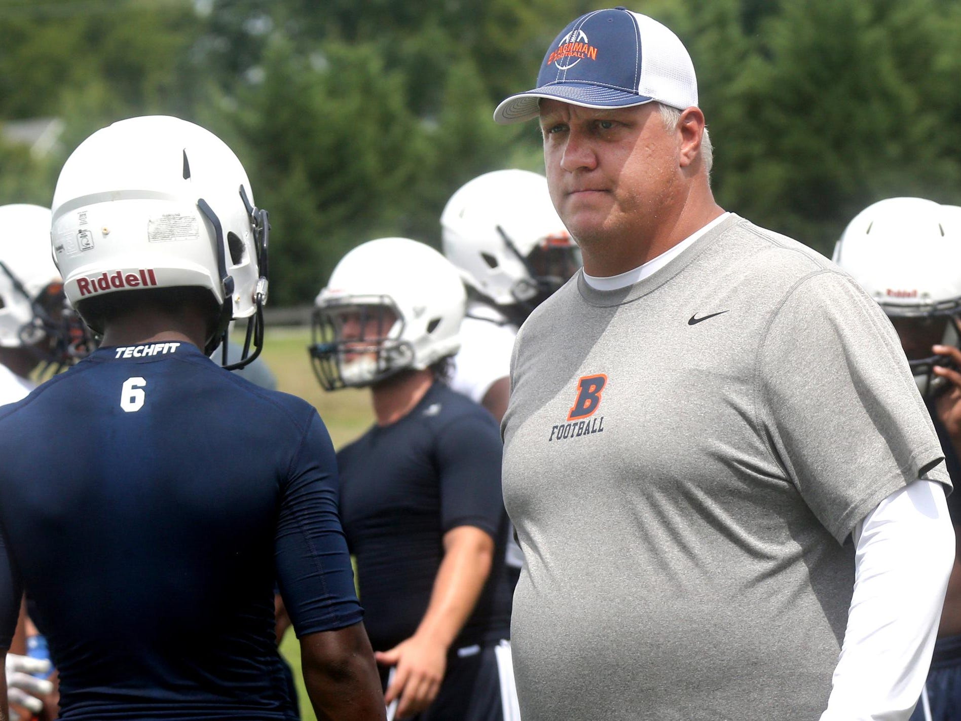 Blackman coach David Watson talks to a player during the Riverdale 7-on-7 tournament last week.