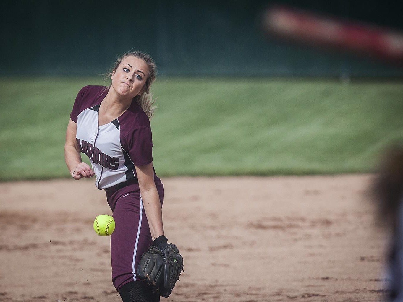 Wes-Del's Maddie Richards pitches against Tri during their regional game at Wes-Del High School Tuesday.
