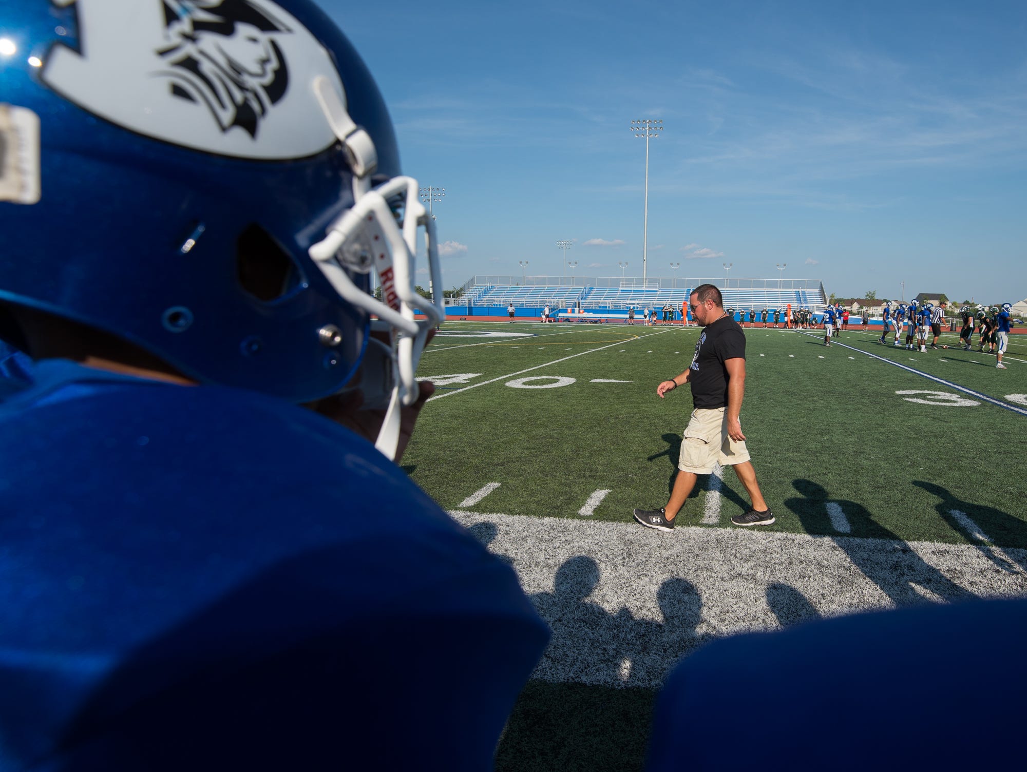 Dover High School's new football coach Rudy Simonetti during their pre season scrimmage against Archmere.