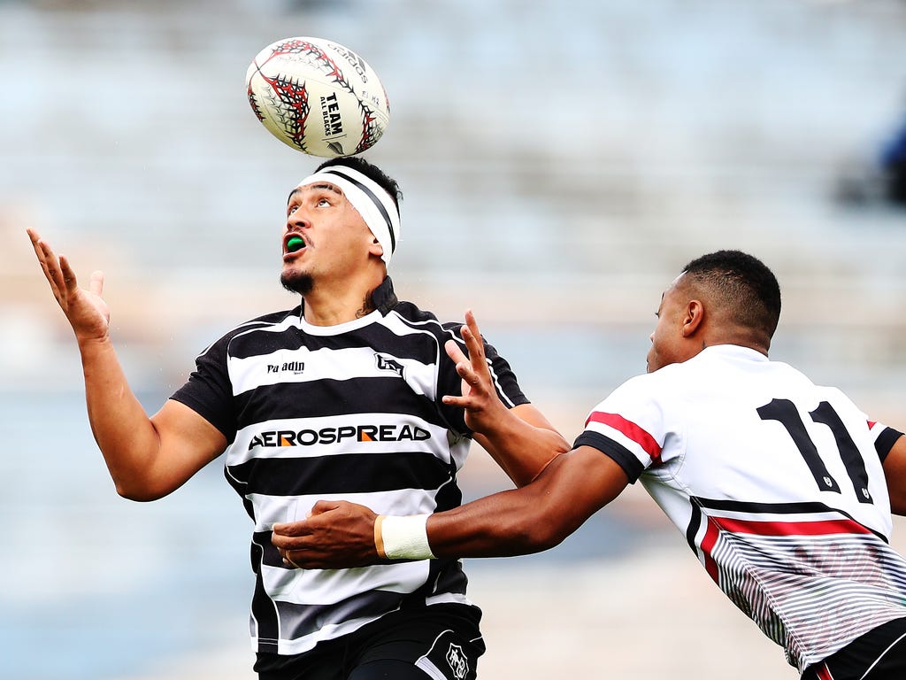 Tyrone Dodd-Edwards of Hawkes Bay loses the ball during the Bayleys National Sevens match between Hawkes Bay and North Harbour at Rotorua International Stadium  in Rotorua, New Zealand.