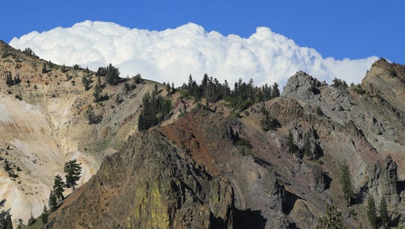 Clouds gather over the peaks of Lassen Volcanic National