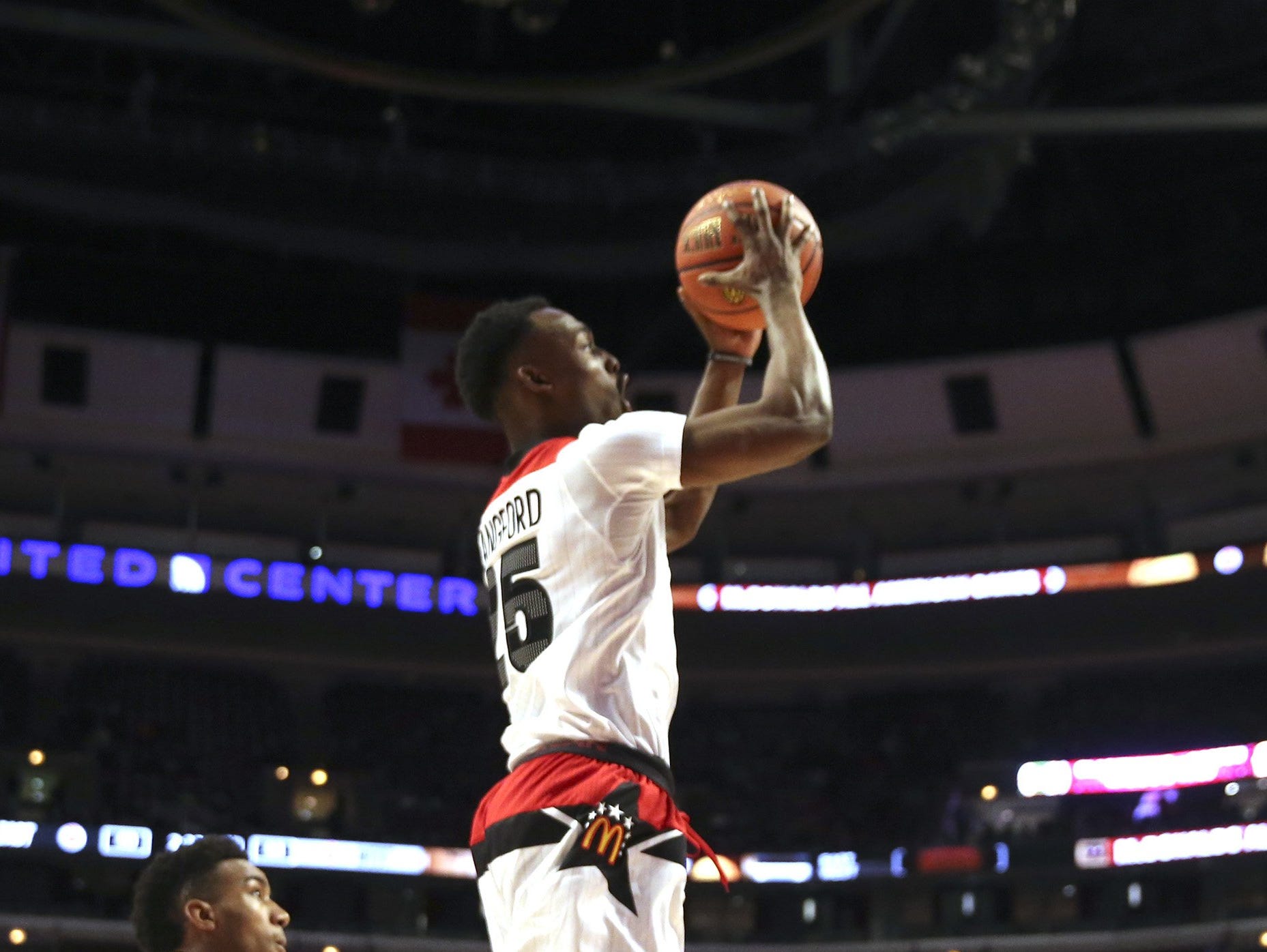 The West's Joshua Langford (25) goes to the basket against Team East during the first half of the McDonald's Boys All American game at the United Center in Chicago on Wednesday, March 30, 2016.