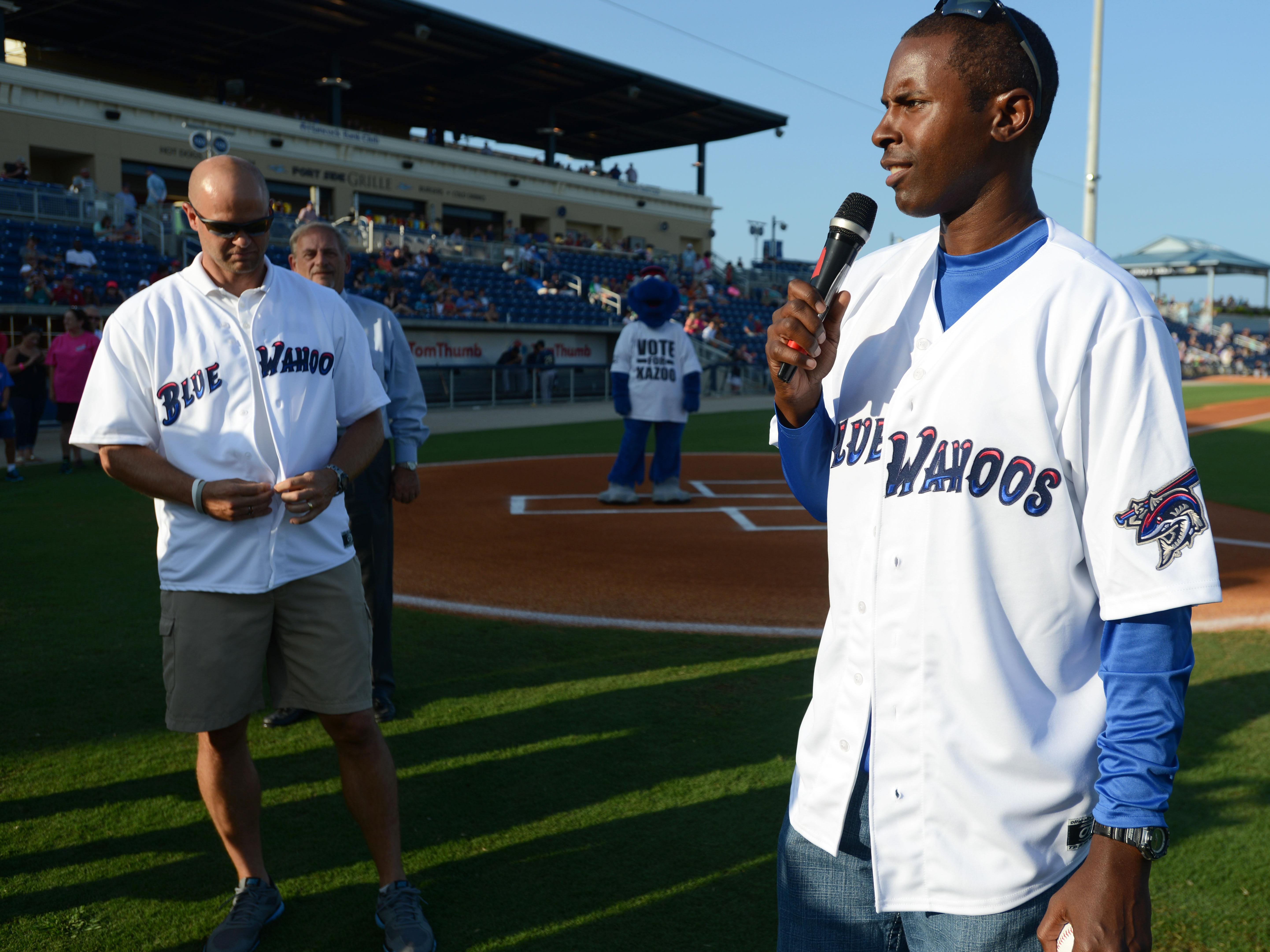 Charlie Ward and Danny Wuerffel, two Heisman Trophy winning quarterbacks, were honored last year before a Blue Wahoos game. Ward will join Blue Wahoos staff.