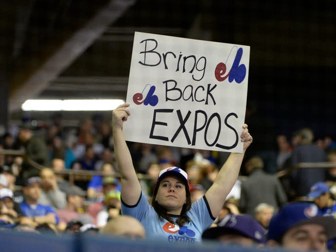April 3: A fan holds a sign at the game in Montreal