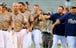 Aug. 25: San Diego Padres catcher Nick Hundley, center, celebrates with teammates after hitting a game-winning single against the Chicago Cubs at Petco Park.