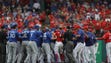 May 15: The Blue Jays and Rangers clear the bench after