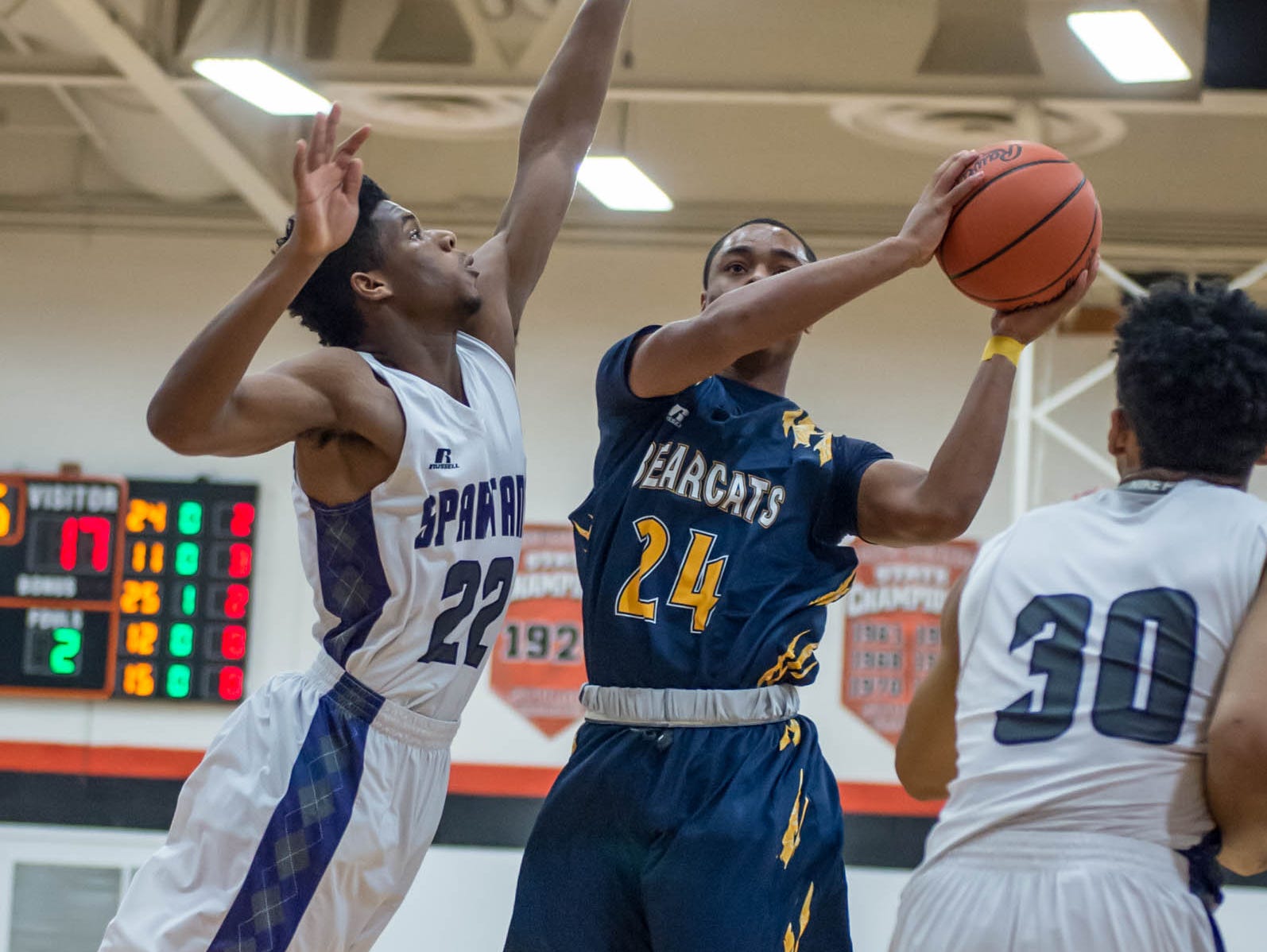 Battle Creek Central's Cyntell Williams (24) goes for the hoop against Lakeview Wednesday night.