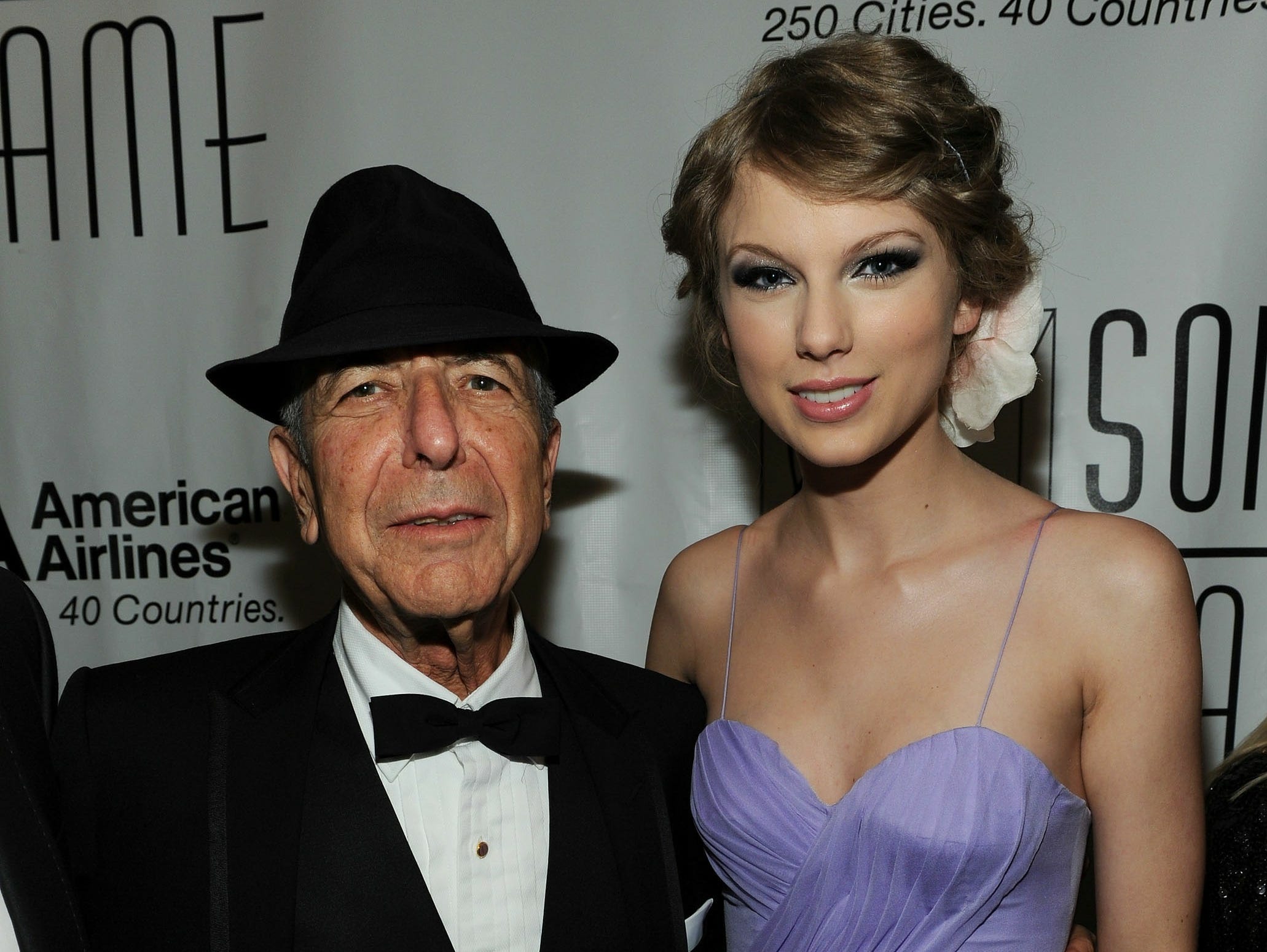 Cohen and Taylor Swift meet at the 2010 Songwriters Hall of Fame induction ceremony, bringing together two of the greatest songwriters of their respective generations.