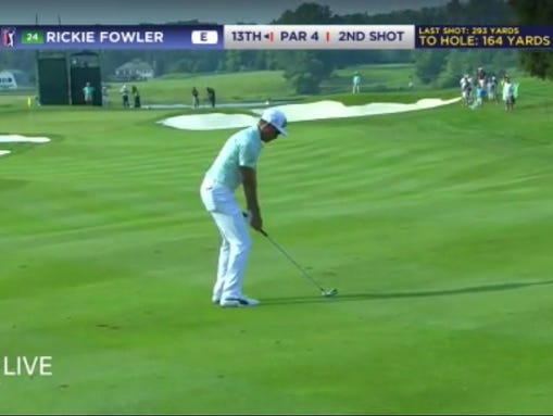 The PGA Tour Live app shows Rickie Fowler playing on