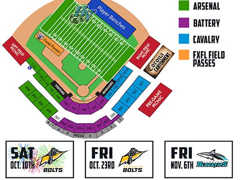 Seating chart for Hudson Valley Fort football games at Dutchess Stadium.