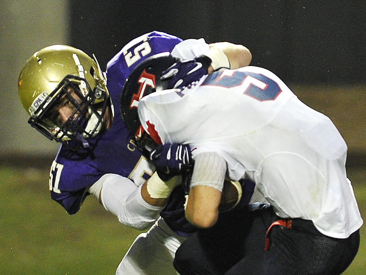 CPA linebacker Brad Smith (51) makes a tackle during last week's 35-28 win over White House Heritage.
