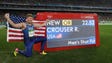 Ryan Crouser (USA) poses with his Olympic record after