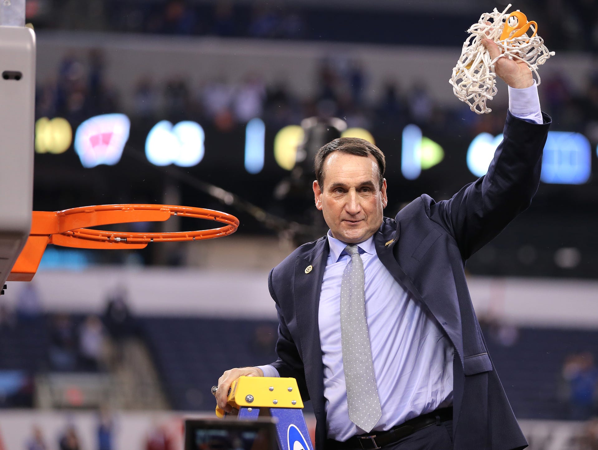 Duke Blue Devils head coach Mike Krzyzewski thanks