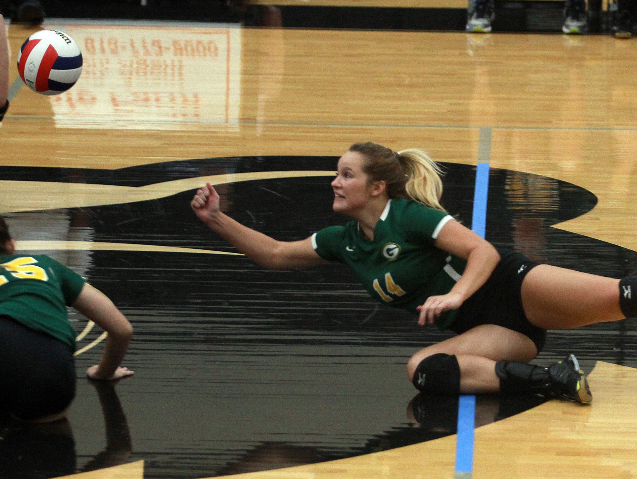 Gallatin's Haley Bowling dives to make a save against Mt. Juliet during Monday's District 9-AAA Tournament quarterfinals.