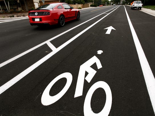 A buffered bike lane with a 3-foot section of striped