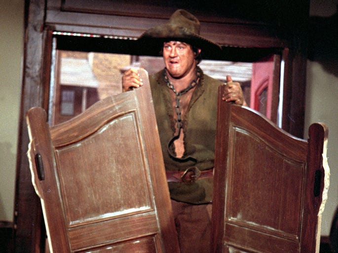 How does Brooks plan to celebrate the 40th anniversary? "Drink a lot of Old West bourbon. Just get drunk. Fall flat on my face and say, 'It was fun making it folks,' " he says. Mongo (Alex Karras) has the same idea as he breaks through the saloon doors.