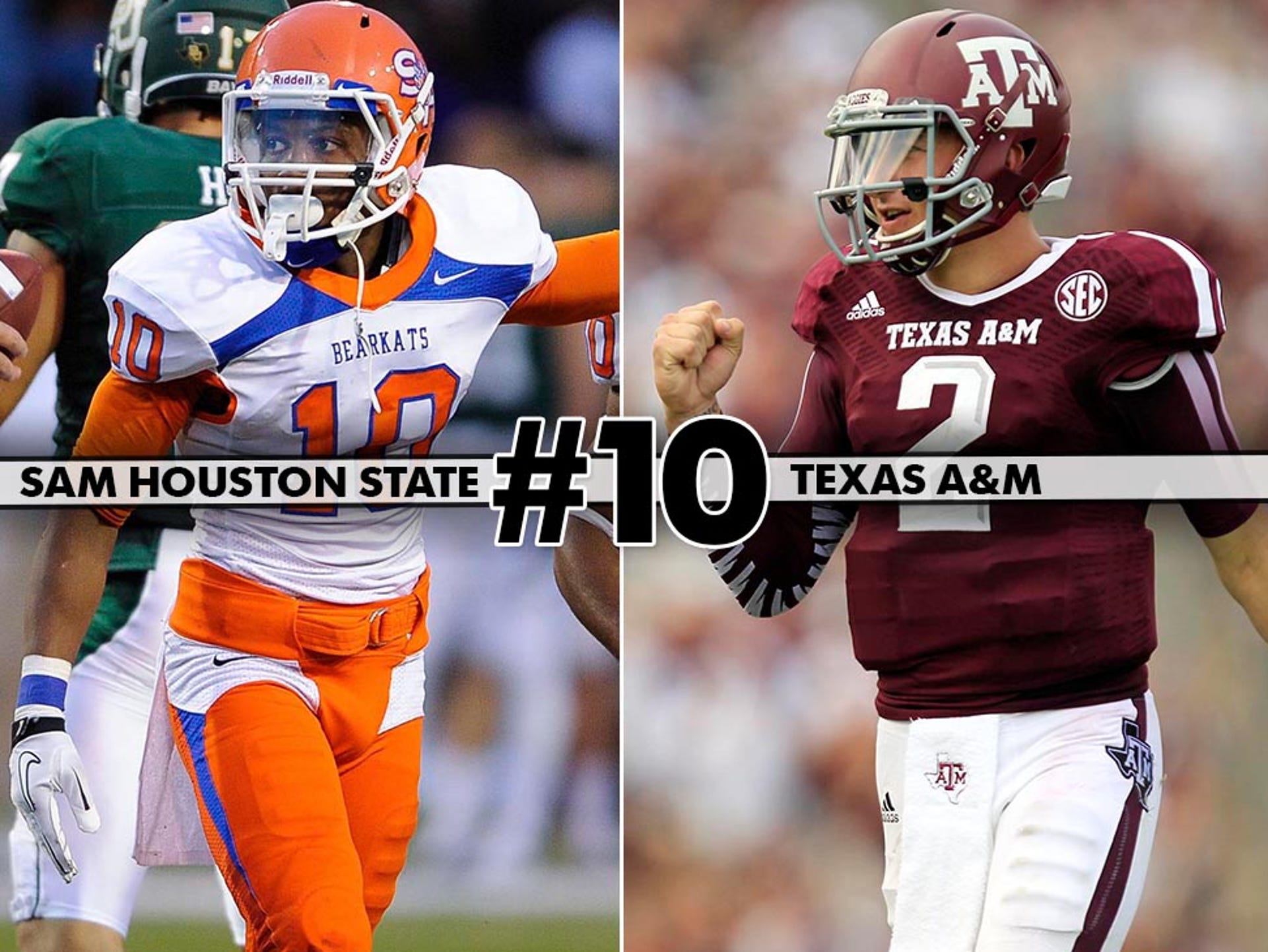 Sam Houston State (1-0) at No. 7 Texas A&M (1-0), 7 p.m. ET, ESPN3: A week after eight FCS schools beat FBS teams, the two-time defending FCS-runner up visits College Station looking to shock Johnny Manziel and Texas A&M.