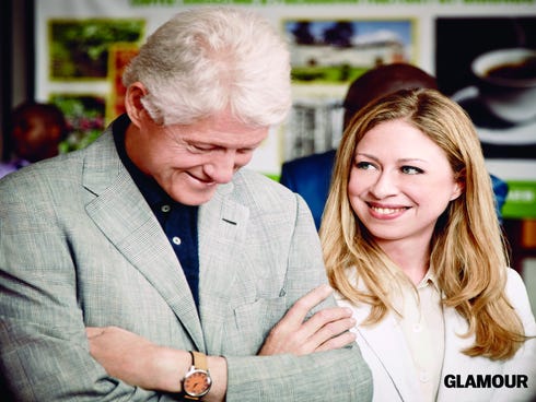 Chelsea Clinton and dad Bill talk to 'Glamour' mag's November issue, out Oct. 8.