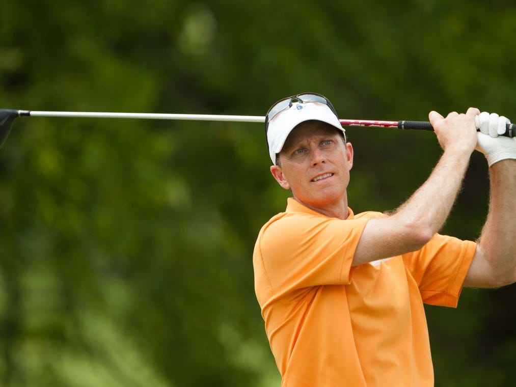 FLOURTOWN, PENNSYLVANIA- JULY 01: Brian Gaffney watches his shot on eight during Final Round of Play for the 48th PGA Professional National Championship at The Philadelphia Cricket Club on July 01, 2015 in Flourtown, Pennsylvania. (Photo by Montana Pritchard/The PGA of America)