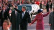 The Clintons take part in the inaugural parade on Jan.