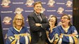 Bob Costas with the Hanson Brothers from "Slap Shot'