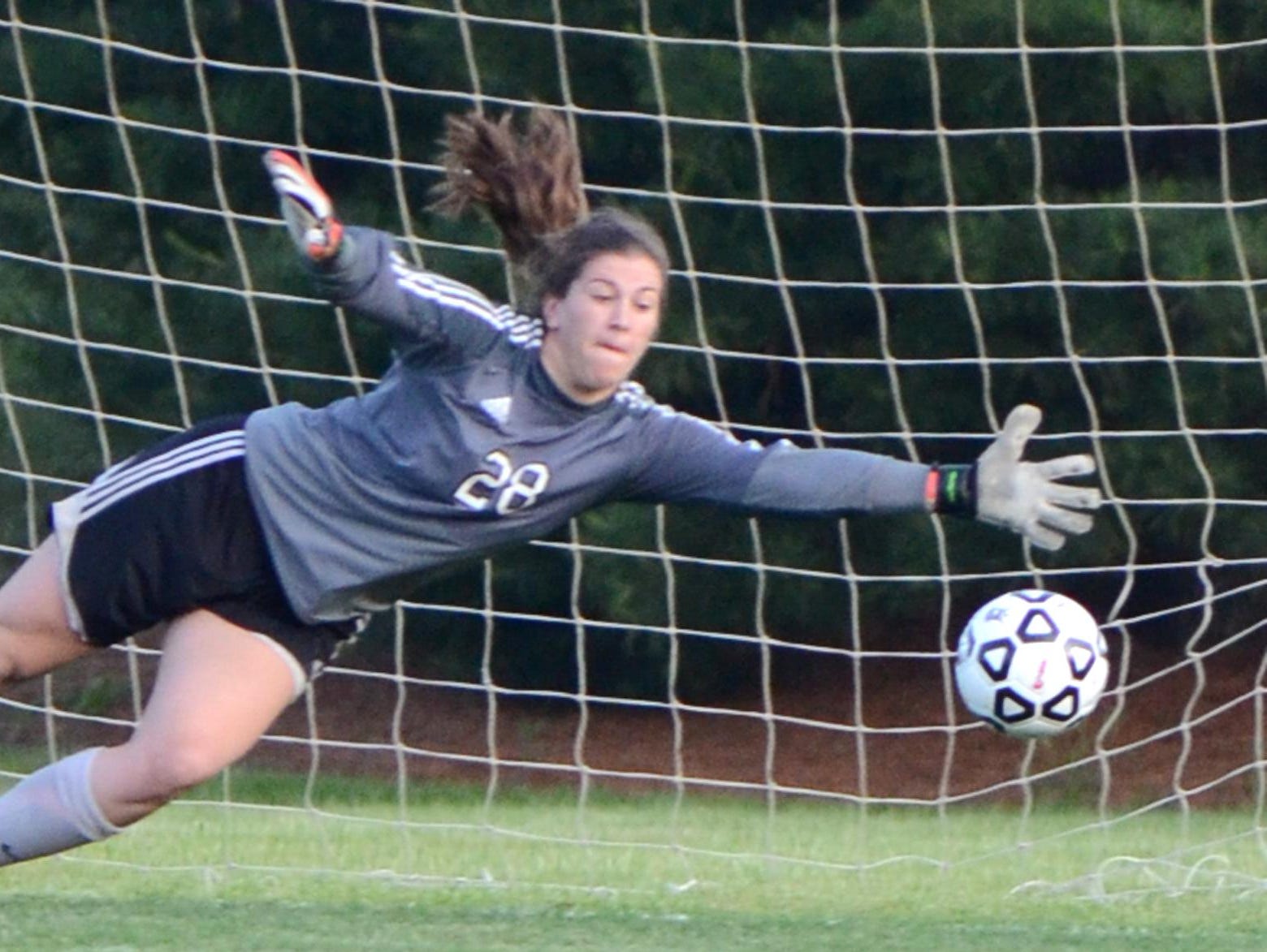 Northville goalkeeper Emily Maresh flies across the net to try to stop a first half-Bobcat penalty kick, but wasn’t able to catch up with the point-blank shot at the end of the first half.