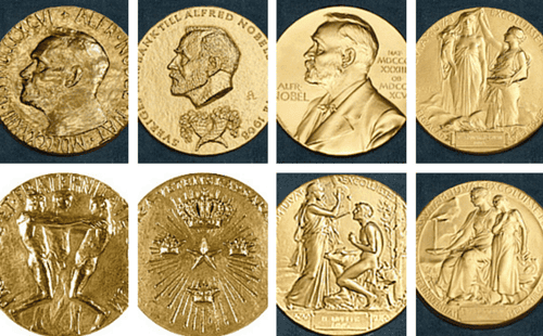 Nobel Prize medal and Olympic gold medal side by side