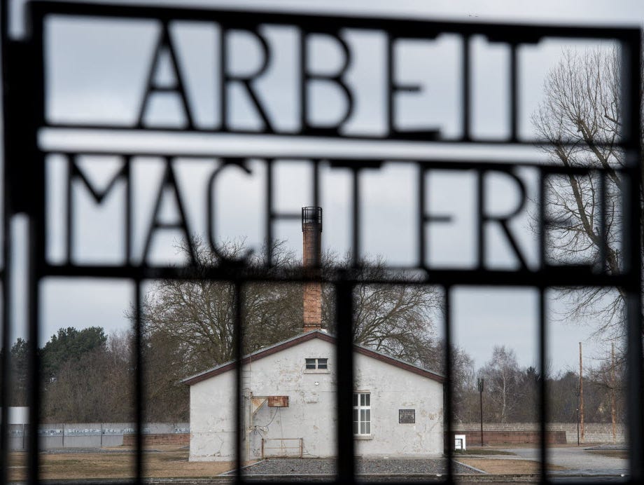 In this March 5, 2015 file picture the writing ' Arbeit macht frei' (work sets you free ) is photographed at the entrance of the memorial of former Nazi concentration camp Sachsenhausen, near Oranienburg, eastern Germany. Google's Niantic Labs  has a