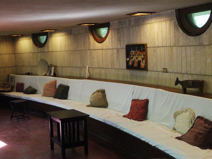 This long seated area in Spring House was designed