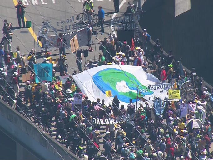 Demonstrators protesting Shell's Arctic oil rig were