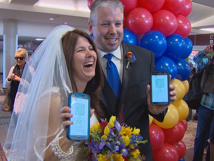 Dottie Coven and Keith Stewart read their vows from