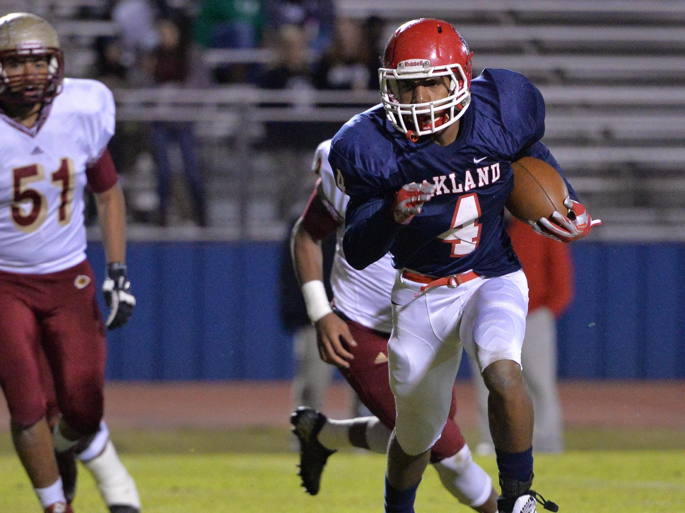 Oakland’s Lazarius Patterson finished with 116 rushing yards in the Patriots’ 54-7 win over Riverdale on Friday night.