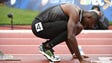 Kerron Clement prepares to compete during the men’s