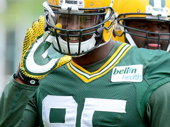 Defensive end Datone Jones (95) during Green Bay Packers Training Camp at Ray Nitschke Field August 12, 2014.