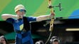 Christine Bjerendal of Sweden competes during an archery
