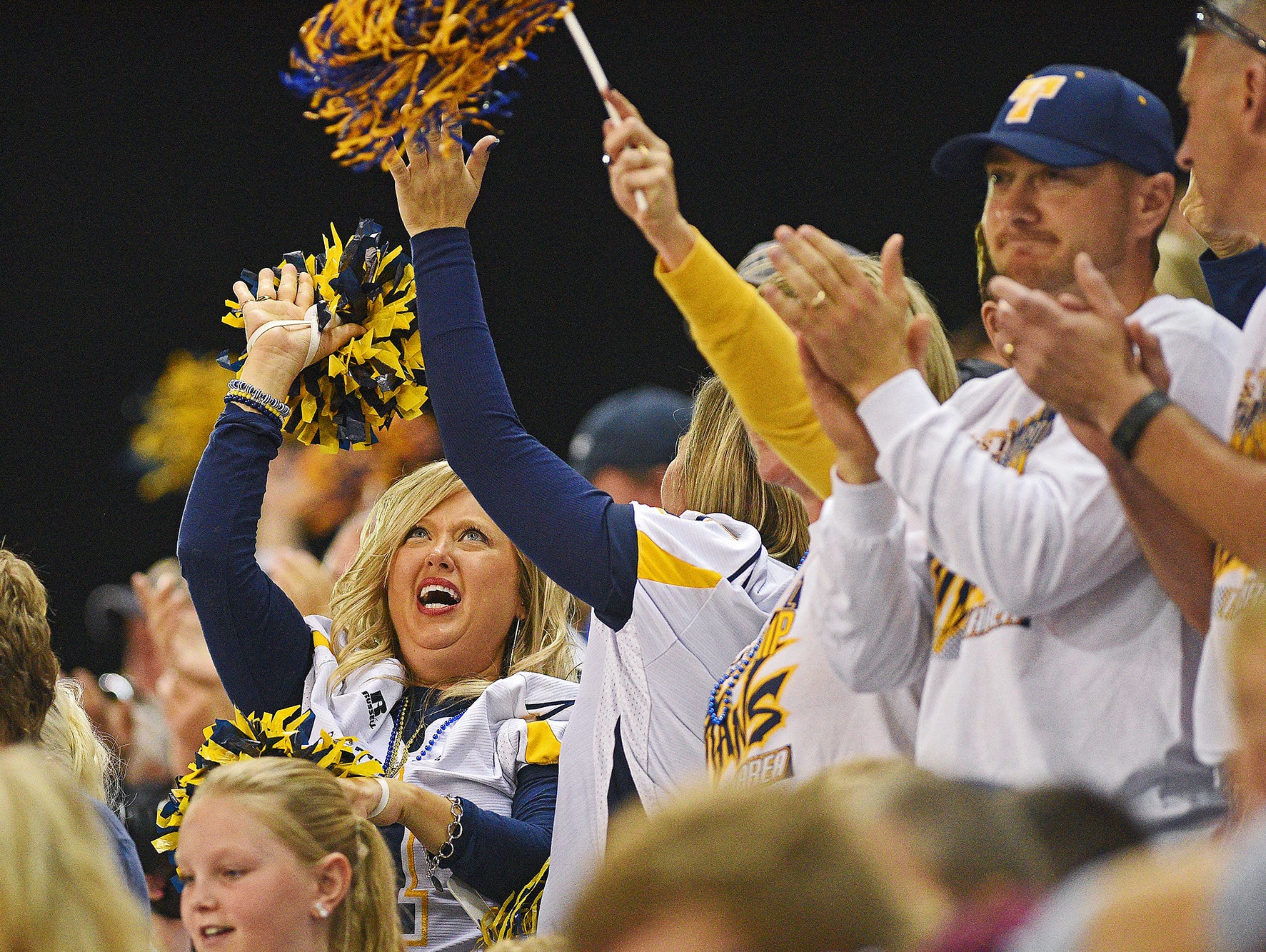 Tea Area fans cheer on their team during the 2016 South Dakota State Class 11A Football Championship game against Madison Saturday, Nov. 12, 2016, at the DakotaDome on the University of South Dakota campus in Vermillion, S.D.