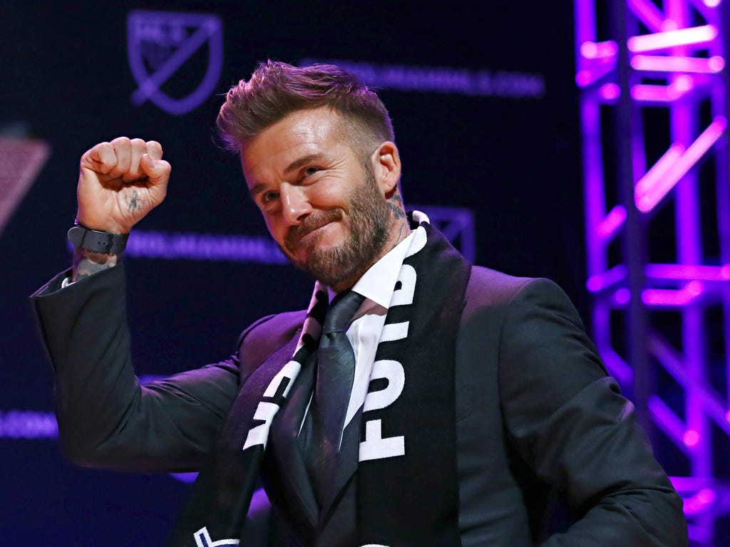 Major League Soccer team owner David Beckham speaks during the Miami MLS expansion team announcement at the Adrienne Arsht Center in Miami.