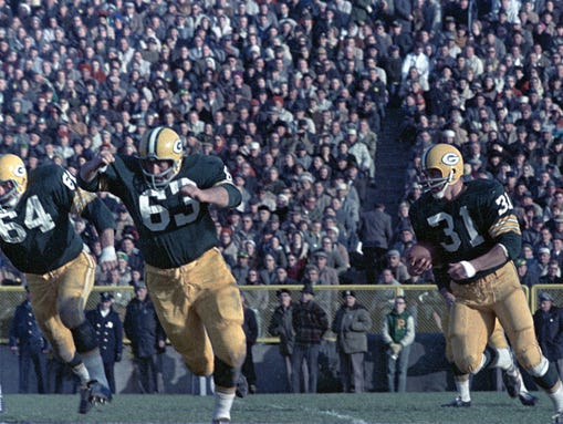 Packers guards Jerry Kramer (64) and Fuzzy Thurston