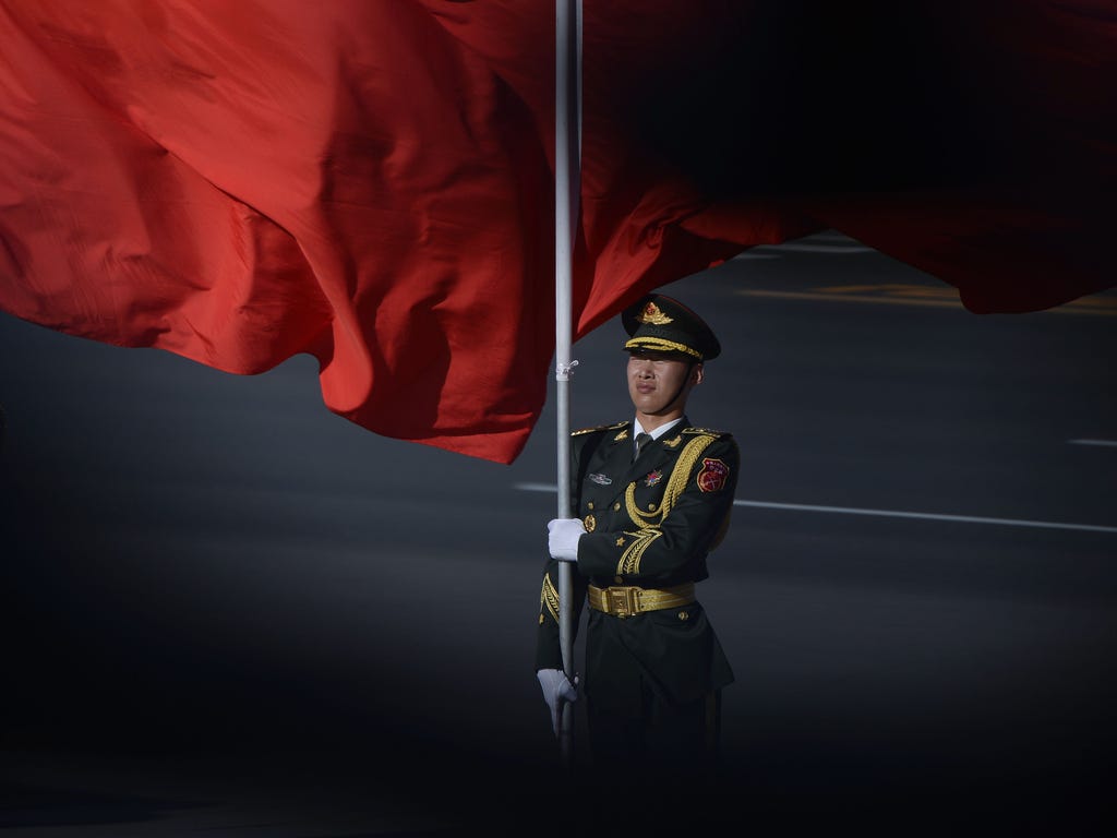 A Chinese honor guard prepares for the arrival of  Vietnamese President Tran Dai Quang and Chinese President Xi Jinping during a welcome ceremony at the Great Hall of the People in Beijing. Tran Dai Quang is on a visit to China and will attend the Be