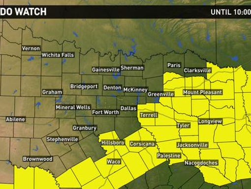 Texas counties under a tornado watch until 10 p.m.