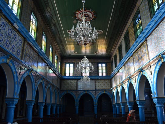 Inside the El Ghriba synagogue, on the southern Tunisian