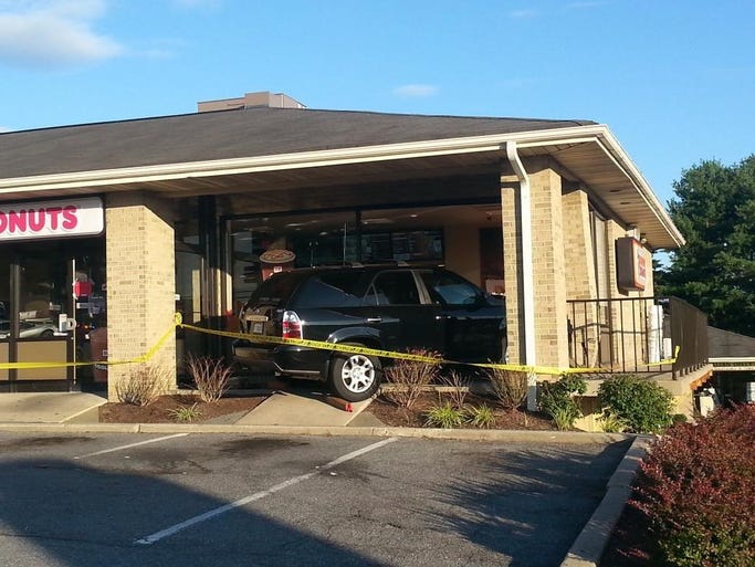 The exterior of the building where the car struck.