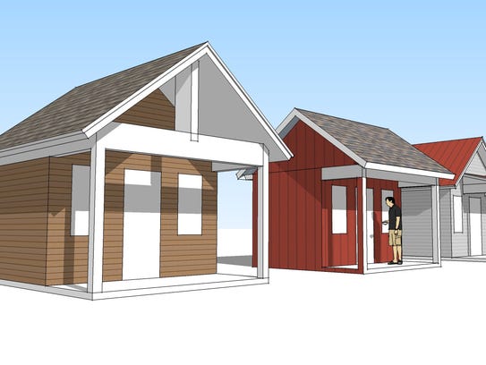 A schematic rendering of the tiny homes that would