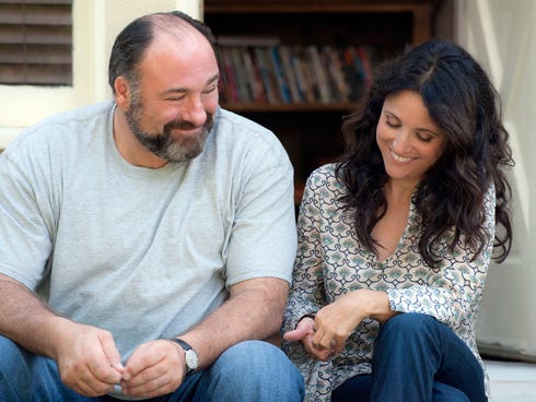 In 'Enough Said,' James Gandolfini's Albert and Julia Louis-Dreyfus' Eva fall in love, but their romance comes with messy complications.