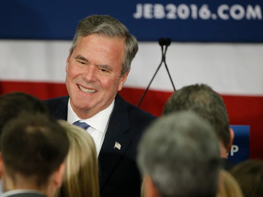 Former Florida governor Jeb Bush meets with supporters
