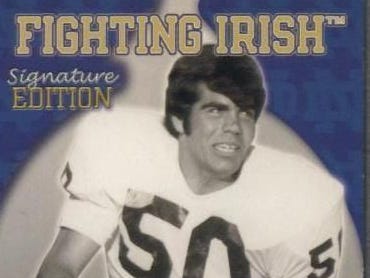 Greg Collins (Rice, ’70) is pictured on his card as a member of the University of Notre Dame football team.