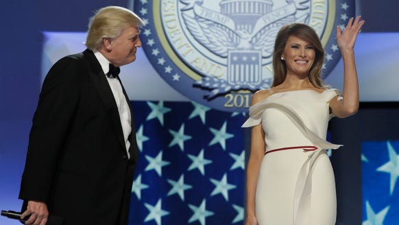 First lady Melania Trump acknowledges supporters before