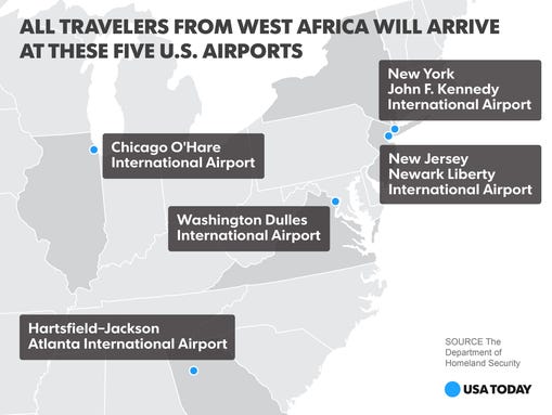 All travelers from Liberia, Sierra Leone and Guinea